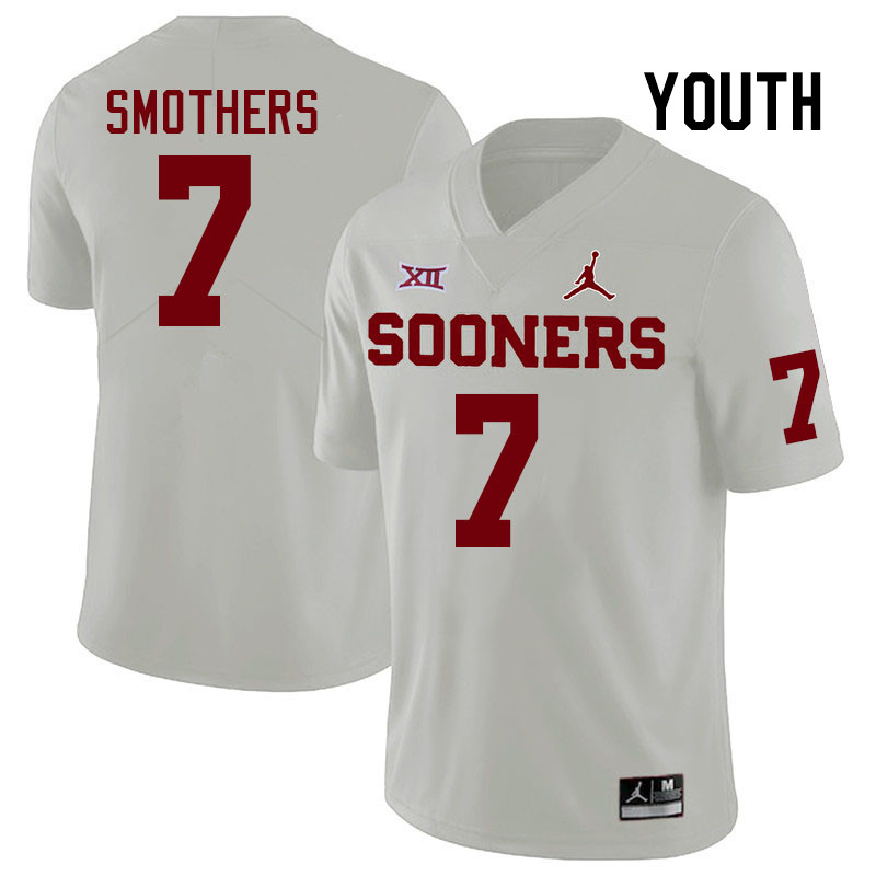 Youth #7 Daylan Smothers Oklahoma Sooners College Football Jerseys Stitched-White - Click Image to Close